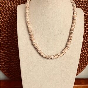 VTG Natural Shell Heishi Disc Necklace Coastal Boho 16” 34g